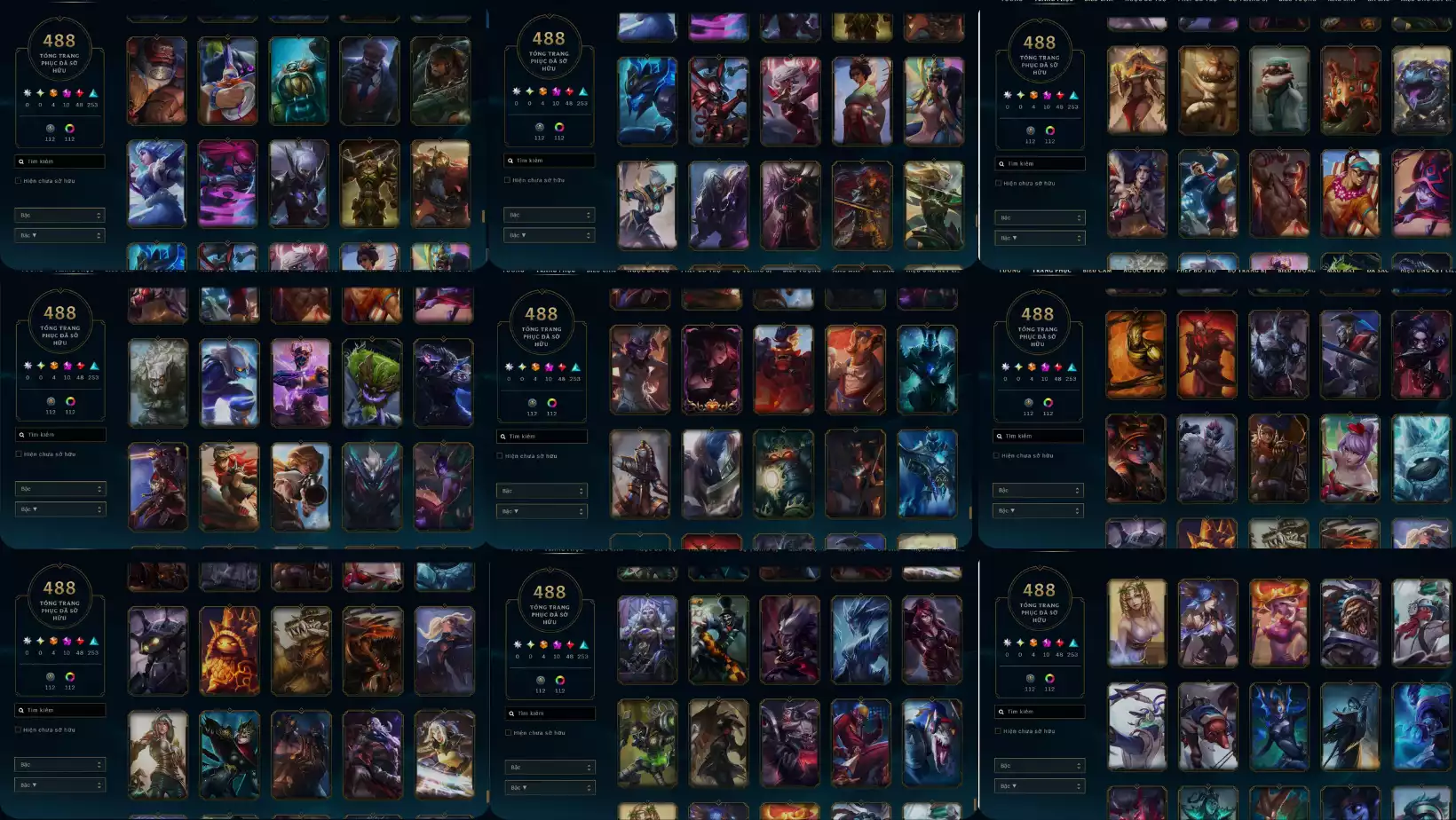 Ảnh LOL 488 SKIN 4 CAM 10 TÍM 48 ĐỎ 253 SỬ THI  NHIỀU KHUNG (CÓ MORGANA PHÙ THUỶ KHUNG)